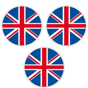 3x UK/Union Jack hangdecoratie 28 cm - Feestversiering/decoratie landen thema - Verenigd Koninkrijk versiering