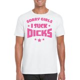 Bellatio Decorations Gay Pride T-shirt heren - i suck dicks - wit - glitter roze - LHBTI