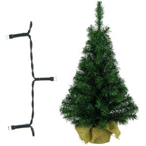 Volle kerstboom/kunstboom 75 cm inclusief warm witte verlichting op batterij - Kunstbomen/kunst kerstbomen