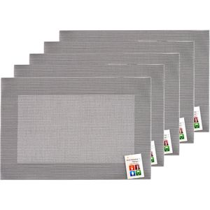 Placemats Hampton - 10x - zilver/grijs - PVC - 30 x 45 cm