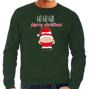 Bellatio Decorations foute kersttrui/sweater heren - Kerstman - groen - Merry Christmas