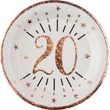 Verjaardag feest bekertjes en bordjes leeftijd - 40x - 20 jaar - rose goud - karton