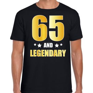 65 and legendary verjaardag cadeau t-shirt / shirt - zwart - gouden en witte letters - voor heren - 65 jaar  / outfit