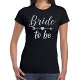Bride to be Cupido zilver glitter tekst t-shirt zwart dames - dames shirt Bride to be- Vrijgezellenfeest kleding