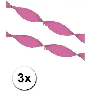 3 roze crepe papier slingers 5 meter