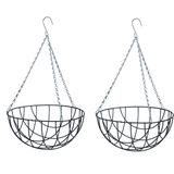 2x stuks hanging basket / plantenbak donkergroen met verchroomde ketting - 16 x 30 x 30 cm - geplastificeerd metaaldraad - bloemenmand