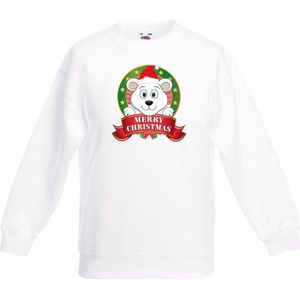 Kerst sweater / trui voor kinderen met ijsbeer print - wit - jongens en meisjes sweater