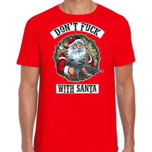 Fout Kerstshirt / Kerst t-shirt Dont fuck with Santa rood voor heren - Kerstkleding / Christmas outfit