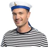 Boland Carnaval verkleed Matroos/Matrozen hoedje - wit/blauw - voor volwassenen - Maritiem thema