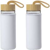 2x Stuks glazen waterfles/drinkfles met witte softshell bescherm hoes 530 ml - Sportfles - Bidon