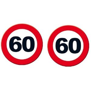 2x 60 Jaar verjaardag feestdecoratie verkeersbord 49 cm - Kartonnen muurborden/wandborden 60 jaar versiering