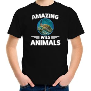 T-shirt schildpad - zwart - kinderen - amazing wild animals - cadeau shirt schildpad / schildpadden liefhebber