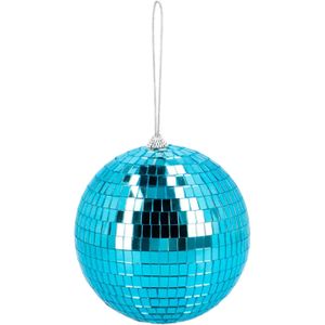 Boland Disco spiegel bal - rond - blauw - Dia 15 cm - Seventies/eighties thema versiering - Feestartikelen