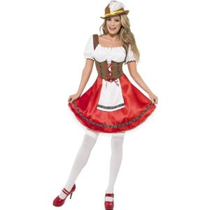 Smiffys Tiroler dirndl verkleed kostuum/jurkje - voor dames - rood/bruin