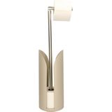 Staande wc/toiletrolhouder taupe met reservoir en flexibele stang 59 cm van metaal - Wc-rol houder - Toiletrol houder