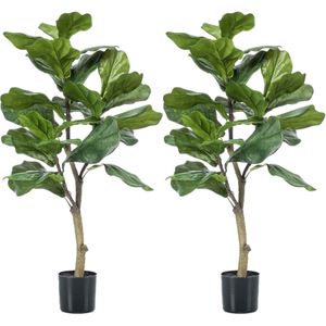 Set van 2x Stuks Groene Kunstplanten Ficus Lyrata 90 cm In Pot