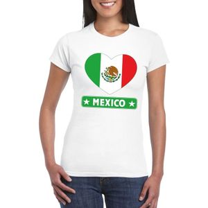 Mexico t-shirt met Mexicaanse vlag in hart wit dames