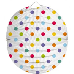 Folat Lampion stippen - 22 cm - wit/regenboog kleuren - papier - Sint maarten/kinderfeestje lampionnen