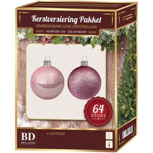 Kerstballen set 64-delig voor 120 cm boom - Lichtroze tinten Kerstboomversiering