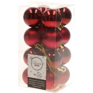 32x Donkerrode kunststof kerstballen 4 cm - Mat/glans - Onbreekbare plastic kerstballen - Kerstboomversiering donkerrood