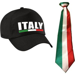 Italie supporter set - 1x baseballcap en 1x vlag stropdas