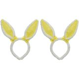 2x Wit/gele Paashaas oren verkleed diademen voor kids/volwassenen - Pasen/Paasviering - Verkleedaccessoires - Feestartikelen