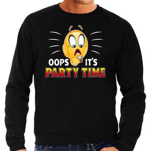 Funny emoticon sweater Oops its party time zwart voor heren - Fun / cadeau trui