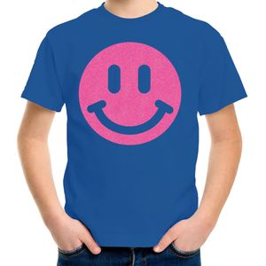 Bellatio Decorations Verkleed T-shirt voor jongens - smiley - blauw - carnaval - feestkleding kind