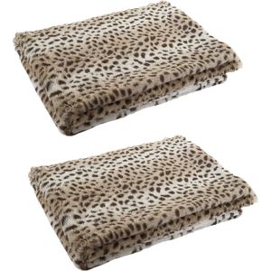 2x stuks fleece dekens luipaard/panter dierenprint 150 x 200 cm - Woondecoratie plaids/dekentjes met dierendierenprint