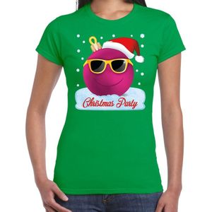 Fout t-shirt groen Chirstmas party - roze coole kerstbal voor dames - kerstkleding / christmas outfit