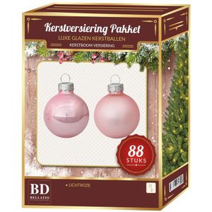 Glazen Kerstballen set 88-delig roze - Kerstboomversiering roze