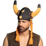 Boland Carnaval verkleed Viking helm - grijs/geel - met hoorns - polyester - heren - krijgers en ridders