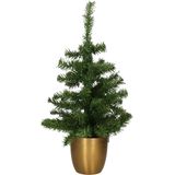 Everlands Kerstboom - kleine kunstkerstboom - H60 cm - met metalen pot goud