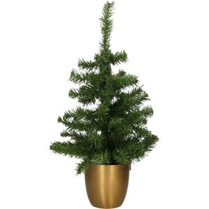 Everlands Kerstboom - kleine kunstkerstboom - H60 cm - met metalen pot goud