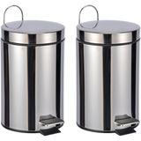 2x RVS pedaalemmers/vuilnisbakken 23 cm 3 liter - Afvalemmers badkamer/toilet