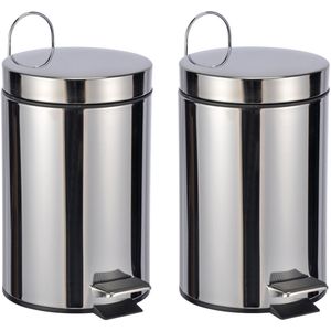 2x RVS pedaalemmers/vuilnisbakken 23 cm 3 liter - Afvalemmers badkamer/toilet