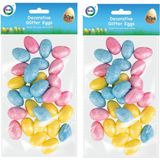 Set van 120x stuks glitter kunststof paaseitjes multi-kleur 3 cm - Paaseitjes voor Paastakken  - Paasversiering/decoratie Pasen