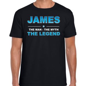 Naam cadeau James - The man, The myth the legend t-shirt  zwart voor heren - Cadeau shirt voor o.a verjaardag/ vaderdag/ pensioen/ geslaagd/ bedankt