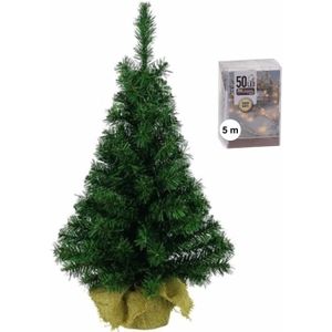 Decoris - Kleine kerstboom groen 45 cm met warm witte kerstverlichting