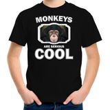 Dieren apen t-shirt zwart kinderen - monkeys are serious cool shirt  jongens/ meisjes - cadeau shirt leuke chimpansee/ apen liefhebber - kinderkleding / kleding