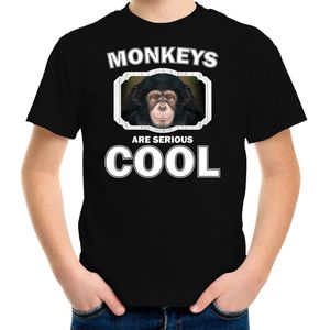 Dieren apen t-shirt zwart kinderen - monkeys are serious cool shirt  jongens/ meisjes - cadeau shirt leuke chimpansee/ apen liefhebber - kinderkleding / kleding