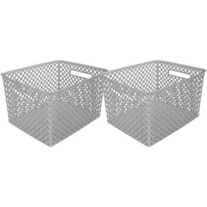 5Five Opbergmand/box van kunststof - 3x - grijs - 30 x 37 x 21 cm - 19 liter