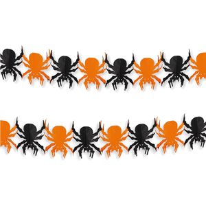 Set van 2x stuks halloween spinnen thema slinger oranje/zwart 3 meter brandvertragend papier