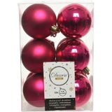 36x Bessen roze kunststof kerstballen 6 cm - Mat/glans - Onbreekbare plastic kerstballen - Kerstboomversiering bessen roze