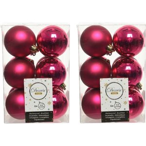 36x Bessen roze kunststof kerstballen 6 cm - Mat/glans - Onbreekbare plastic kerstballen - Kerstboomversiering bessen roze