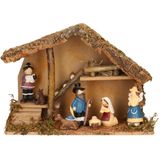 Complete kinder kerststal met kerststal beelden - 39 x 19 x 28 cm - hout/polyresin