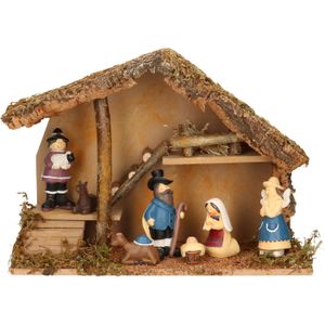 Complete kinder kerststal met kerststal beelden - 39 x 19 x 28 cm - hout/polyresin