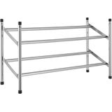 Set van 2x Uitschuifbare stapelbare aluminium schoenenrekken 2-laags - 62 tot 117 x 23 x 36 cm - Schoenen opbergers/opbergen - Schoenenkasten/schoenenrekken - Camping/gang kasten/rekken