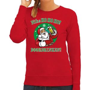 Foute Kersttrui / sweater -  bier drinkende Santa - niks HO HO HO doordrinken - rood voor dames - kerstkleding / kerst outfit