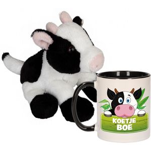Koeien Cadeau set kind - Koeien knuffel 15 cm en drinkbeker 300ml